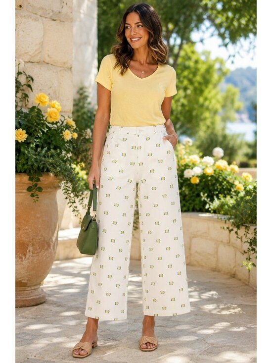 The Tiny Big Sister Pants - New The Tiny Big Sister Off-White Floral Print Wide-Leg 100% Cotton Pants Womens